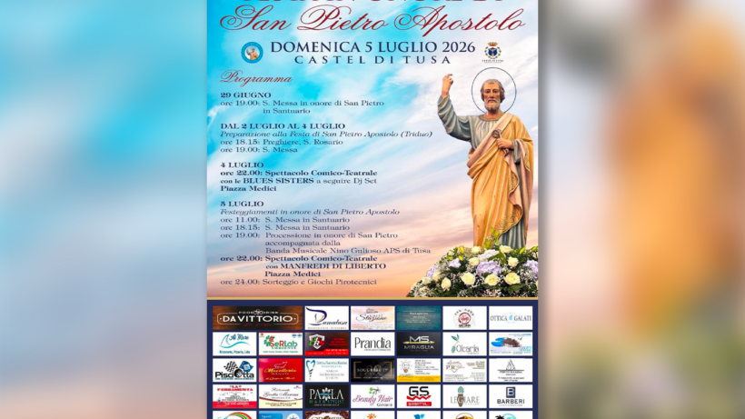 Locandina festeggiamenti per San Pietro Apostolo a Castel di Tusa il 5 luglio 2026