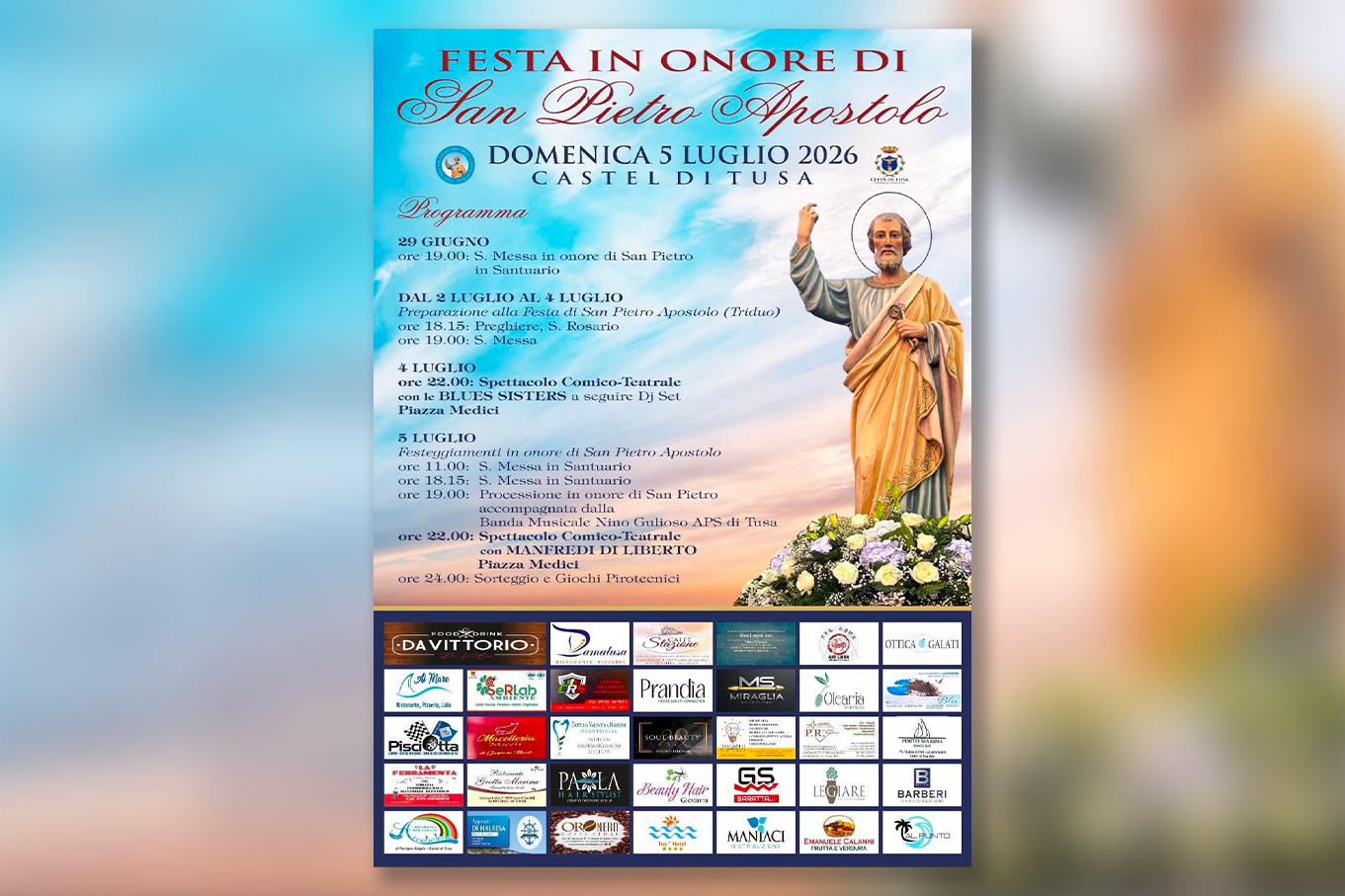 Locandina festeggiamenti per San Pietro Apostolo a Castel di Tusa il 5 luglio 2026